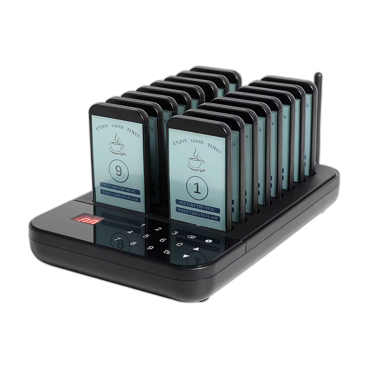 Wireless restaurant pager system with 16 beepers